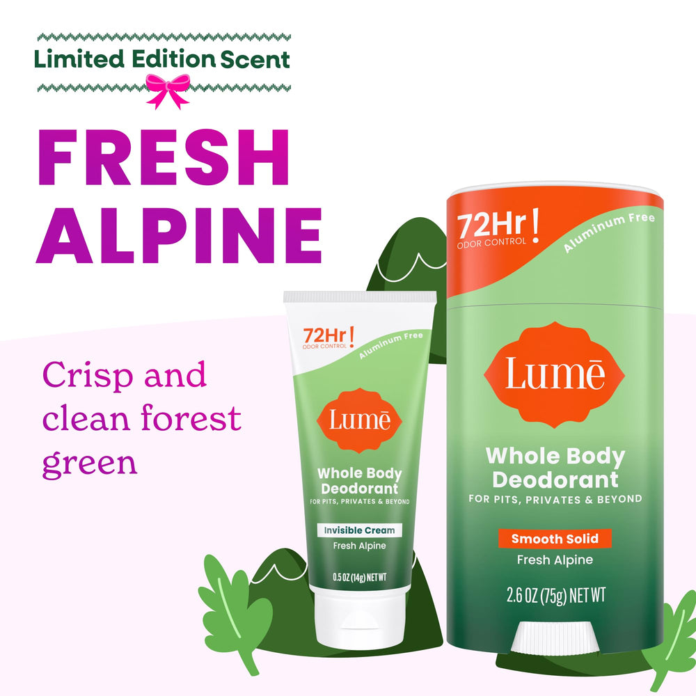 Lume solid stick Fresh Alpine delivers long-lasting odor control.