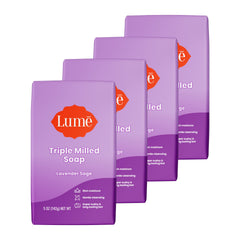 Lume triple milled bar soap packaging with Lavender Sage for gentle cleansing.