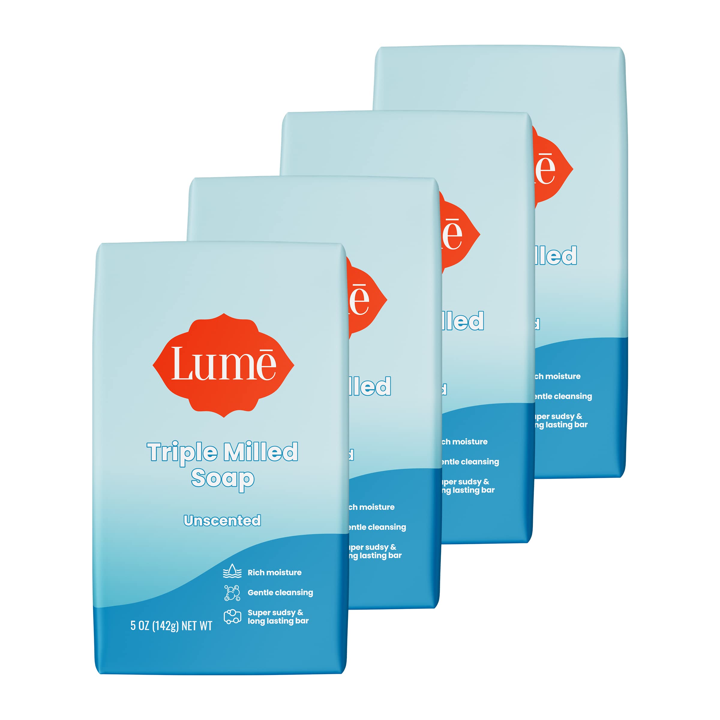 Lume triple-milled bar soap rich moisture close-up, promoting hydrated skin.