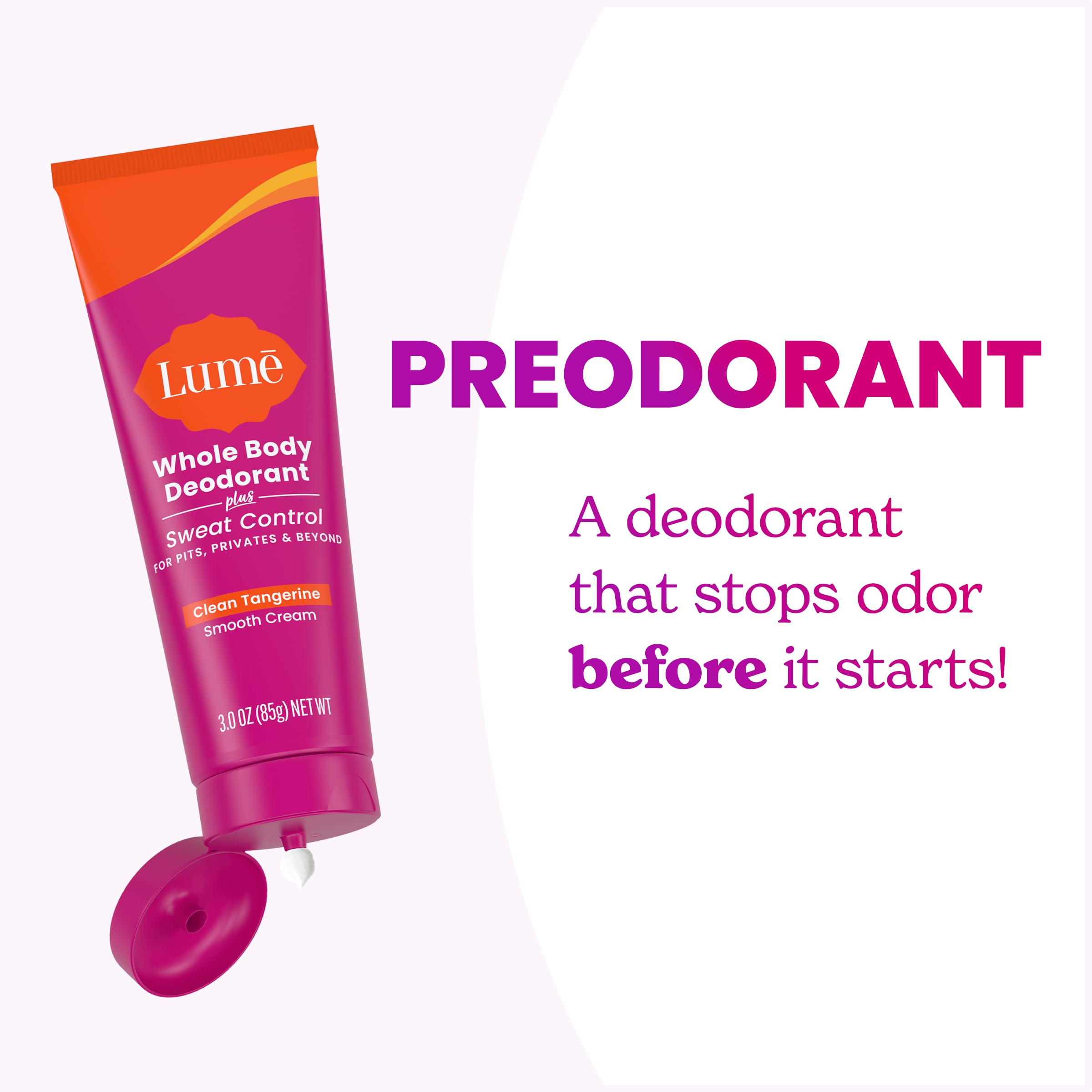 Lume underarm application area demonstrating odor control use