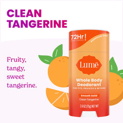 Lume unscented deodorant swatch emphasizes skin-friendly formulation.