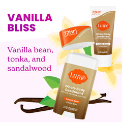 Lume Vanilla Bliss bundle packaging with mini cream and full-size stick shown.