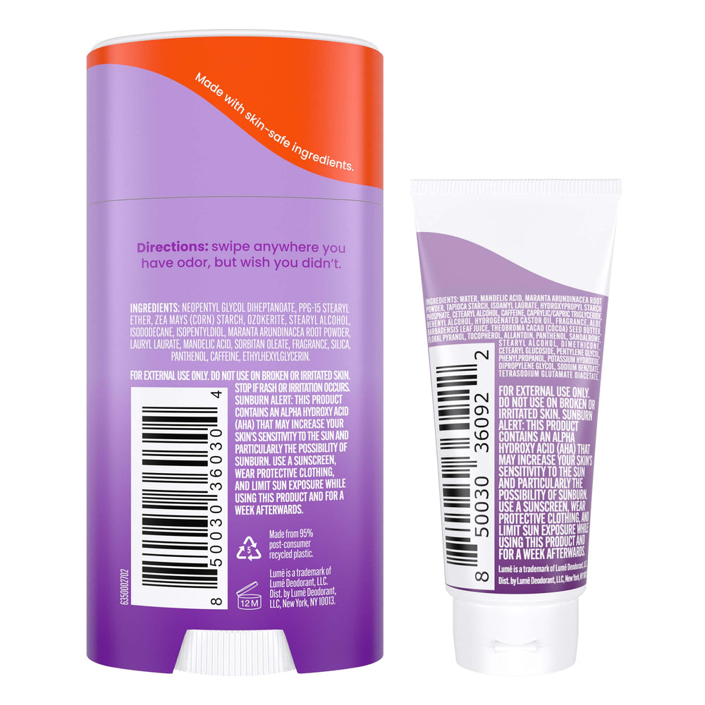 Lume bundle packaging highlights compact, travel-friendly duo for on-the-go odor control.