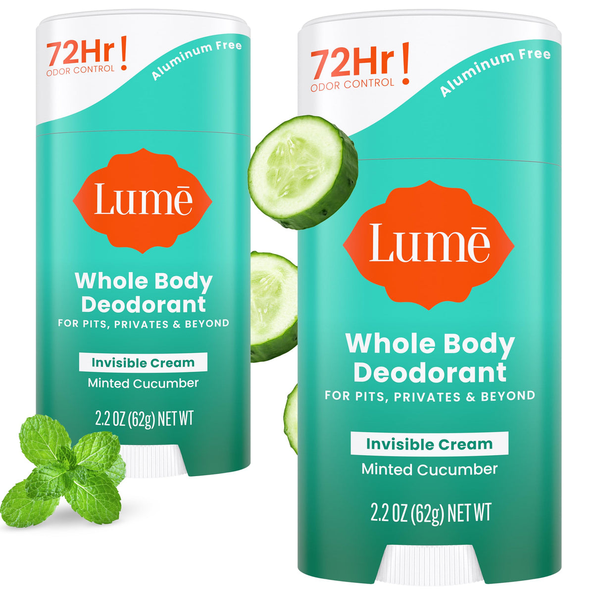 Lume whole-body deodorant packaging shows compact, travel-friendly design for on-the-go freshness.
