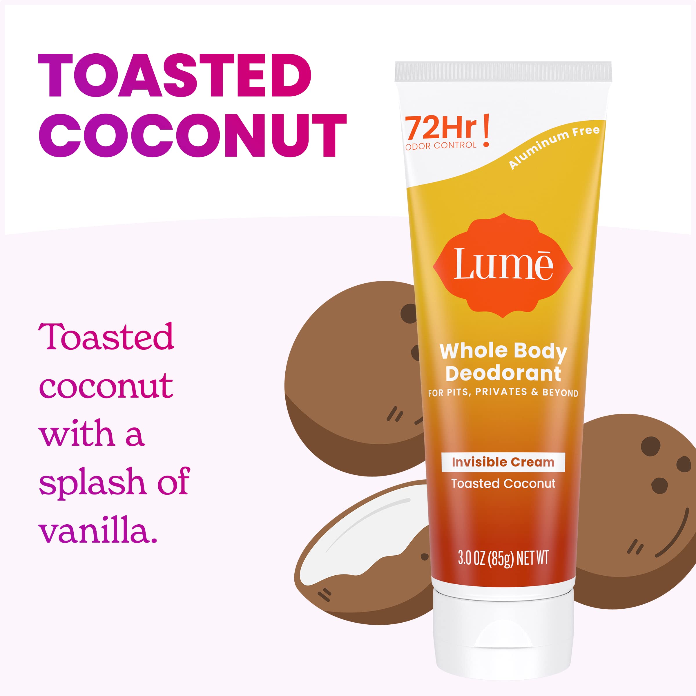 Lume Whole Body Deodorant invisible cream texture—rub-in formula like lotion with zero white residue.