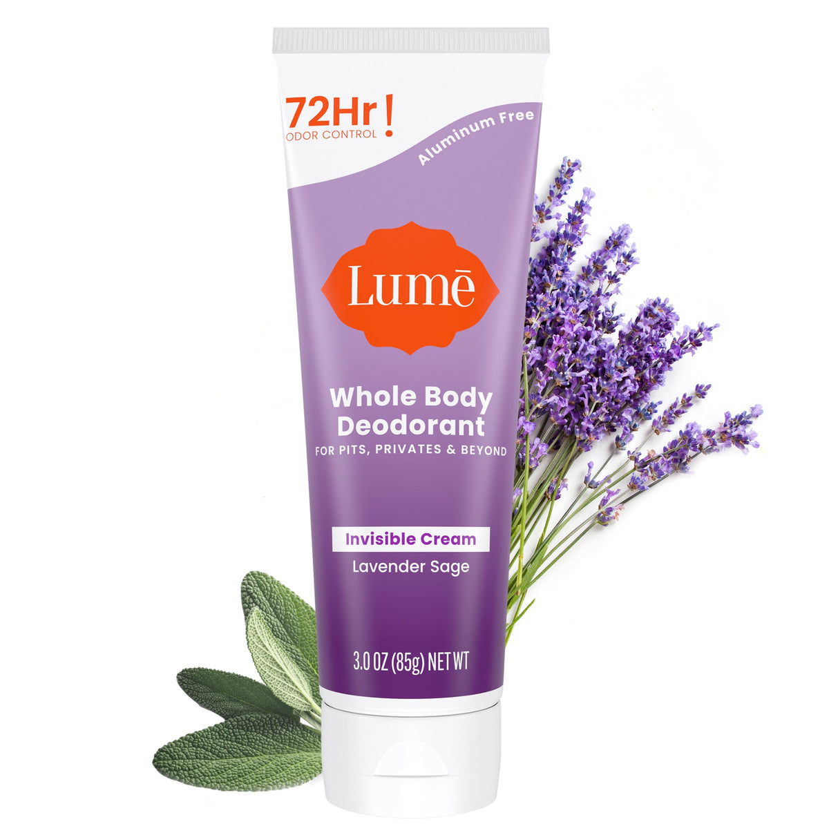 Lume Lavender Sage deodorant tube shows creamy texture for all-day odor control