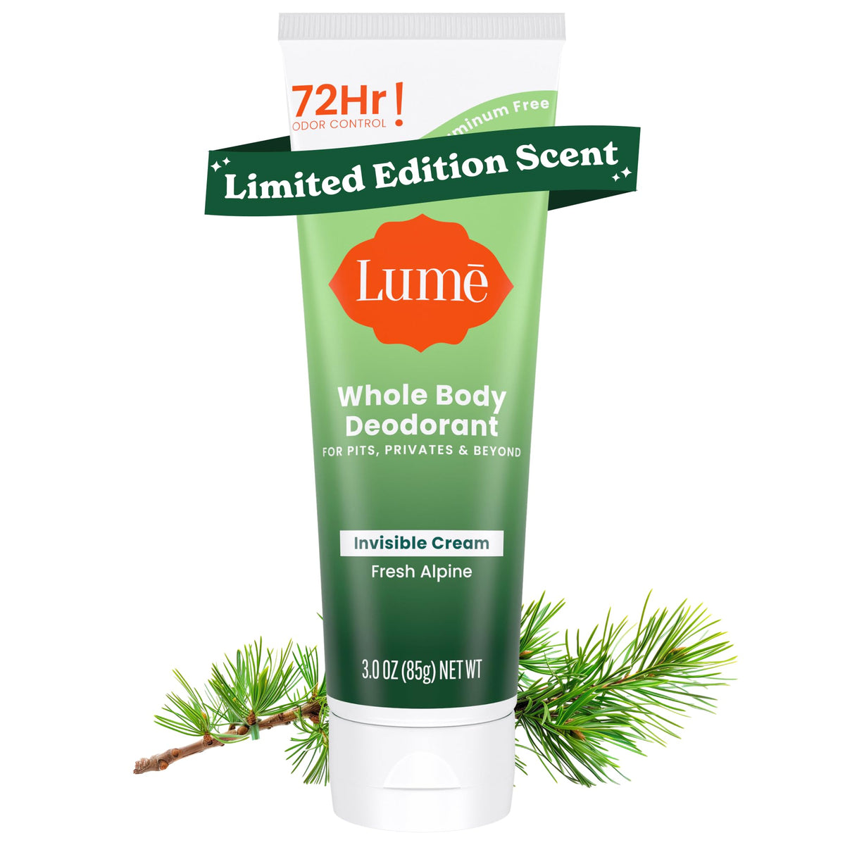Lume whole body deodorant invisible cream tube ready for on-the-go odor control