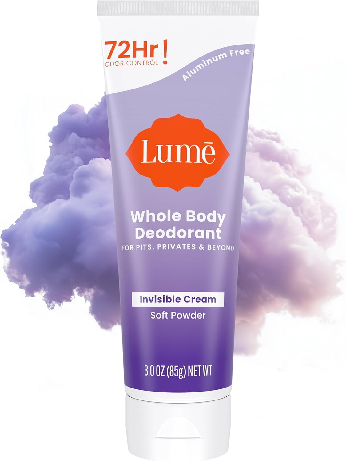 Lume whole body deodorant invisible-cream-tube shows all-day odor control for sensitive skin.