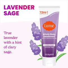 Lume Whole Body Deodorant Lavender Sage textured-cream close-up demonstrates gentle, skin-friendly glide.