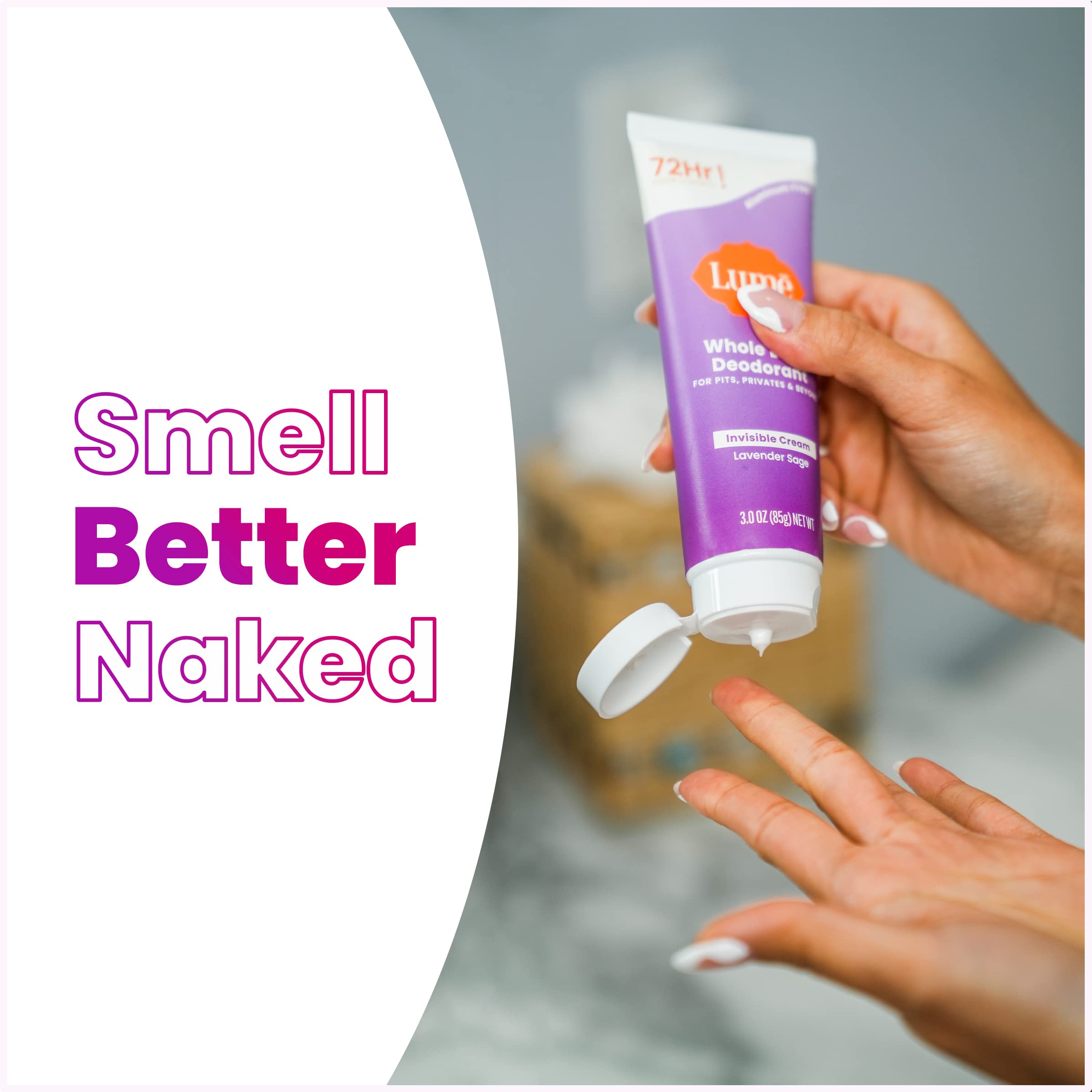 Lume Whole Body Deodorant Lavender Sage packaging shot with two tubes for travel.