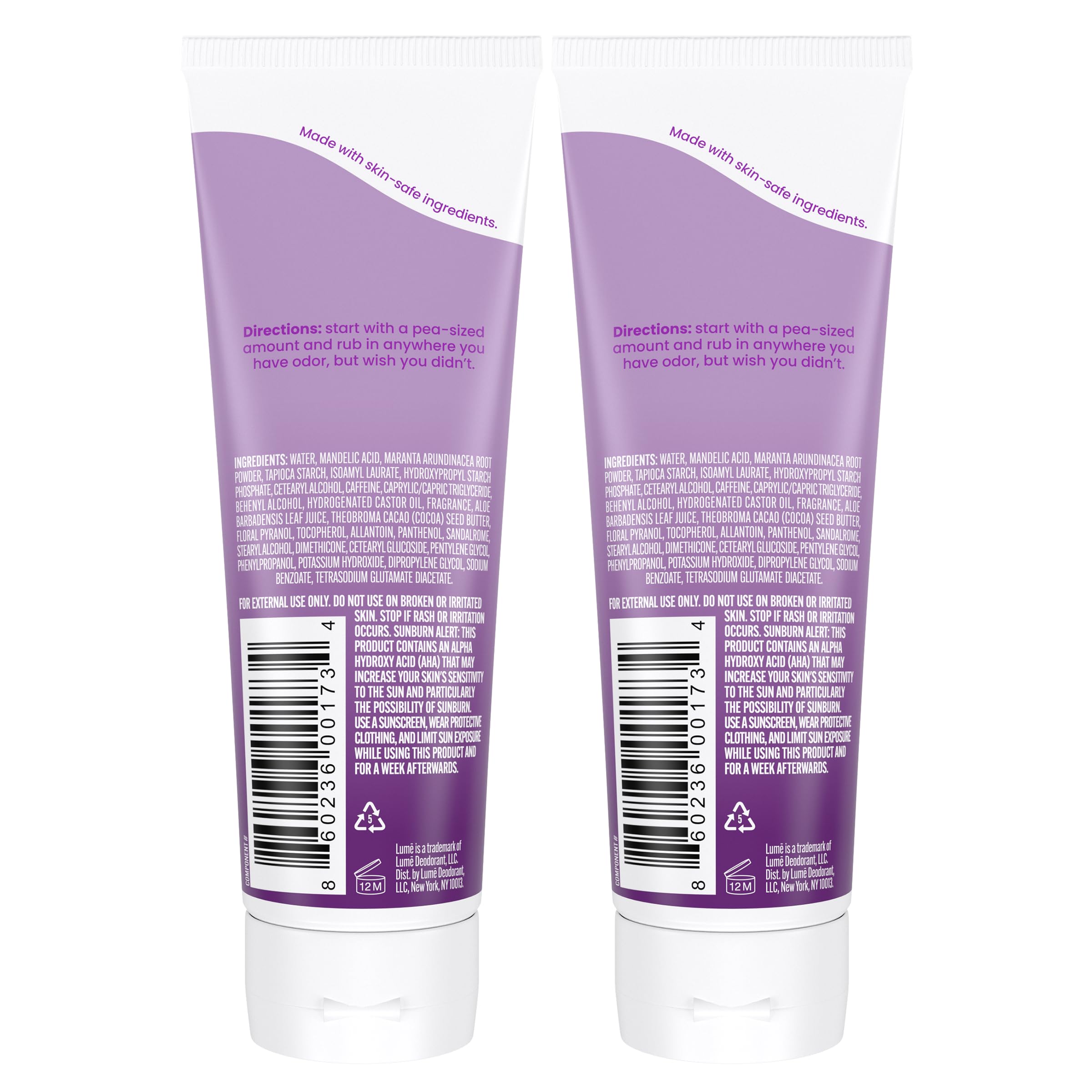 Lume Whole Body Deodorant Lavender Sage packaging with two tubes close-up emphasizes portability.