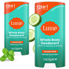 Lume Minted Cucumber deodorant stick delivers all-day odor control.