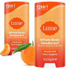 Lume smooth solid stick two-pack shown for all-day body odor control.