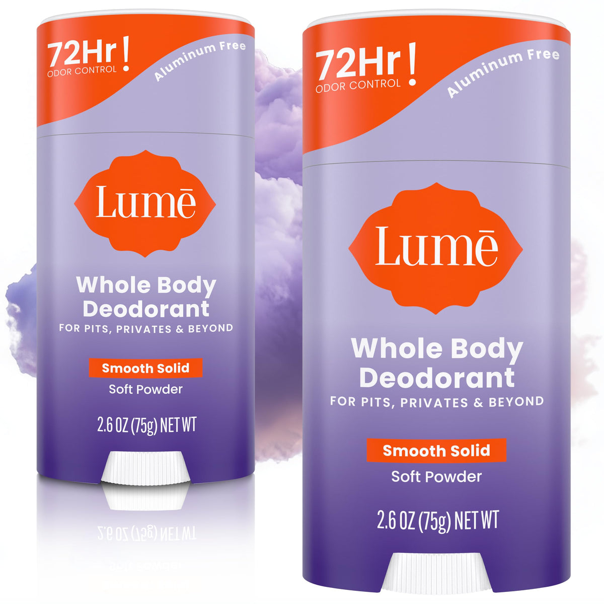 Lume whole body deodorant Soft Powder stick front view highlighting all-day odor control