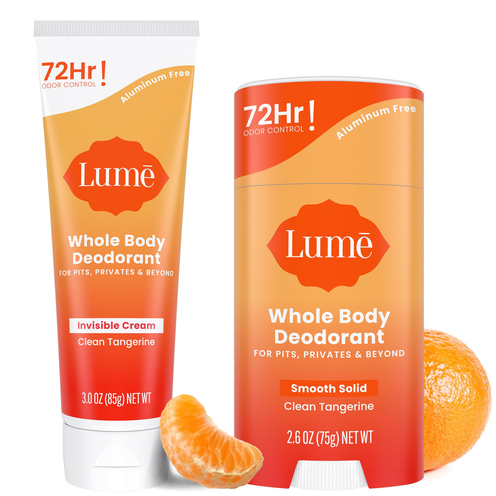 Lume whole body deodorant tube 3 oz shown, offering portable odor control.