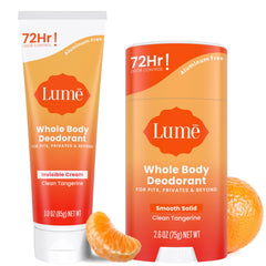 Lume whole body deodorant tube 3 oz shown, offering portable odor control.