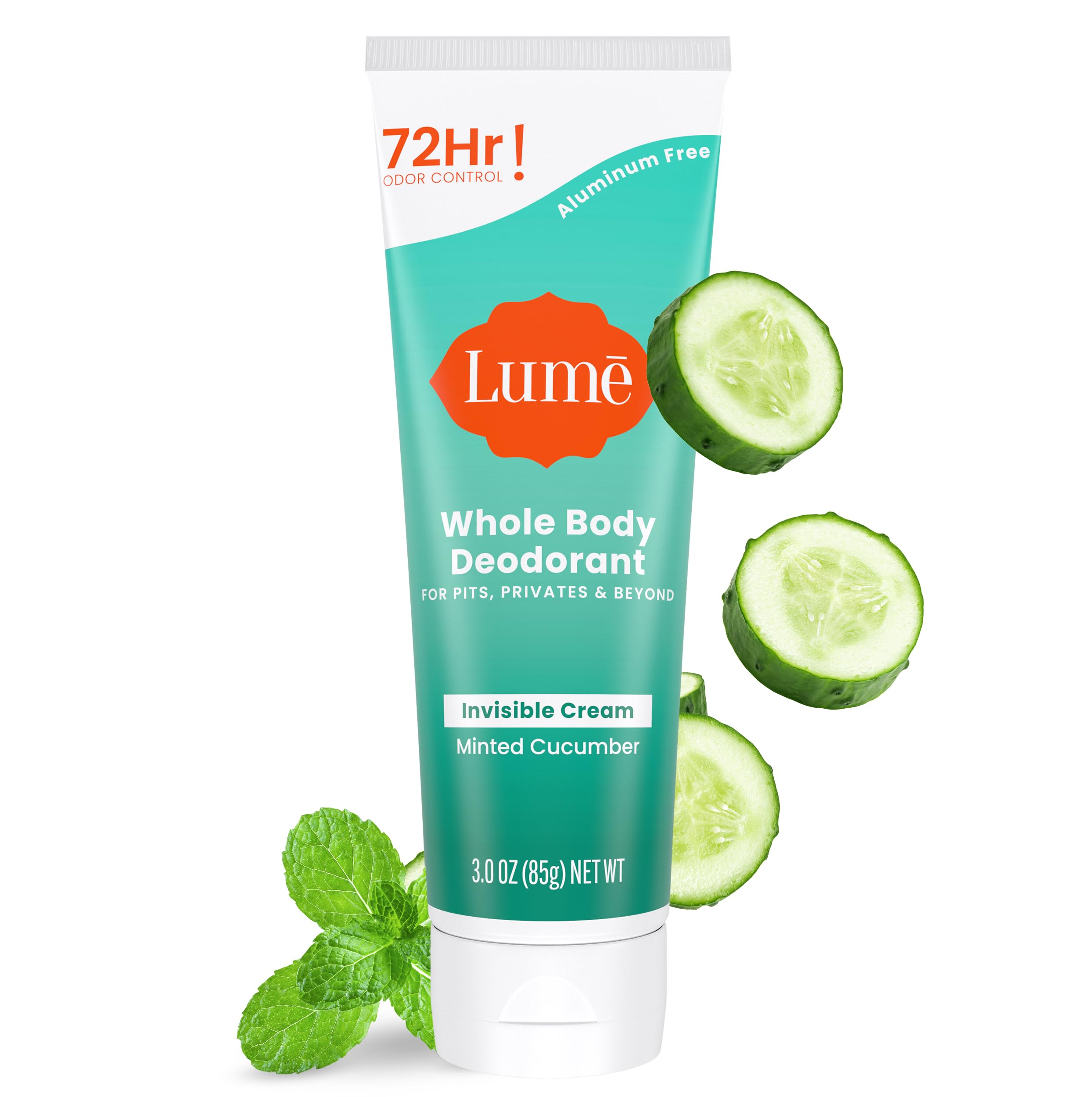 Lume whole body deodorant tube minted cucumber shows crisp scent and all-day odor control