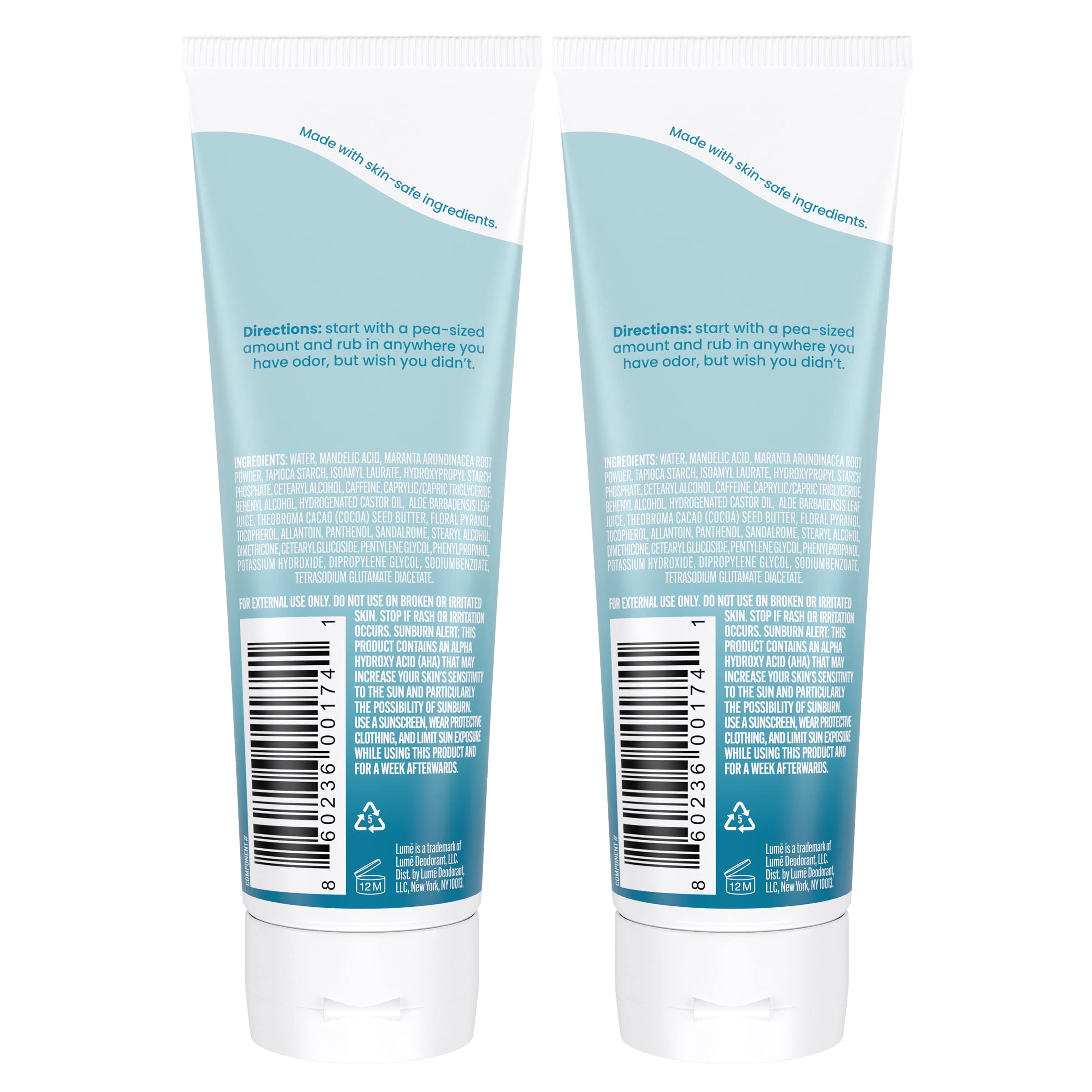 Lume unscented deodorant tube application rub demonstrates lotion-like texture
