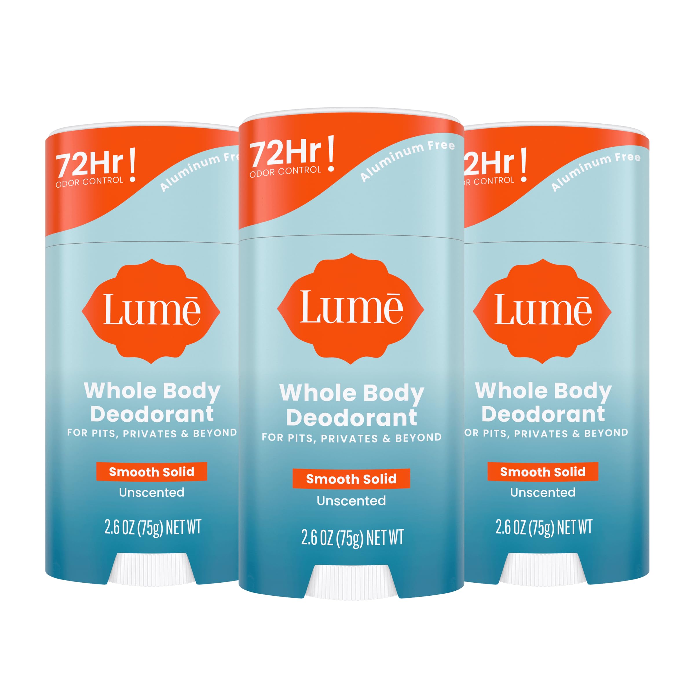 Lume unscented whole body deodorant smooth-stick application for all-day odor control.