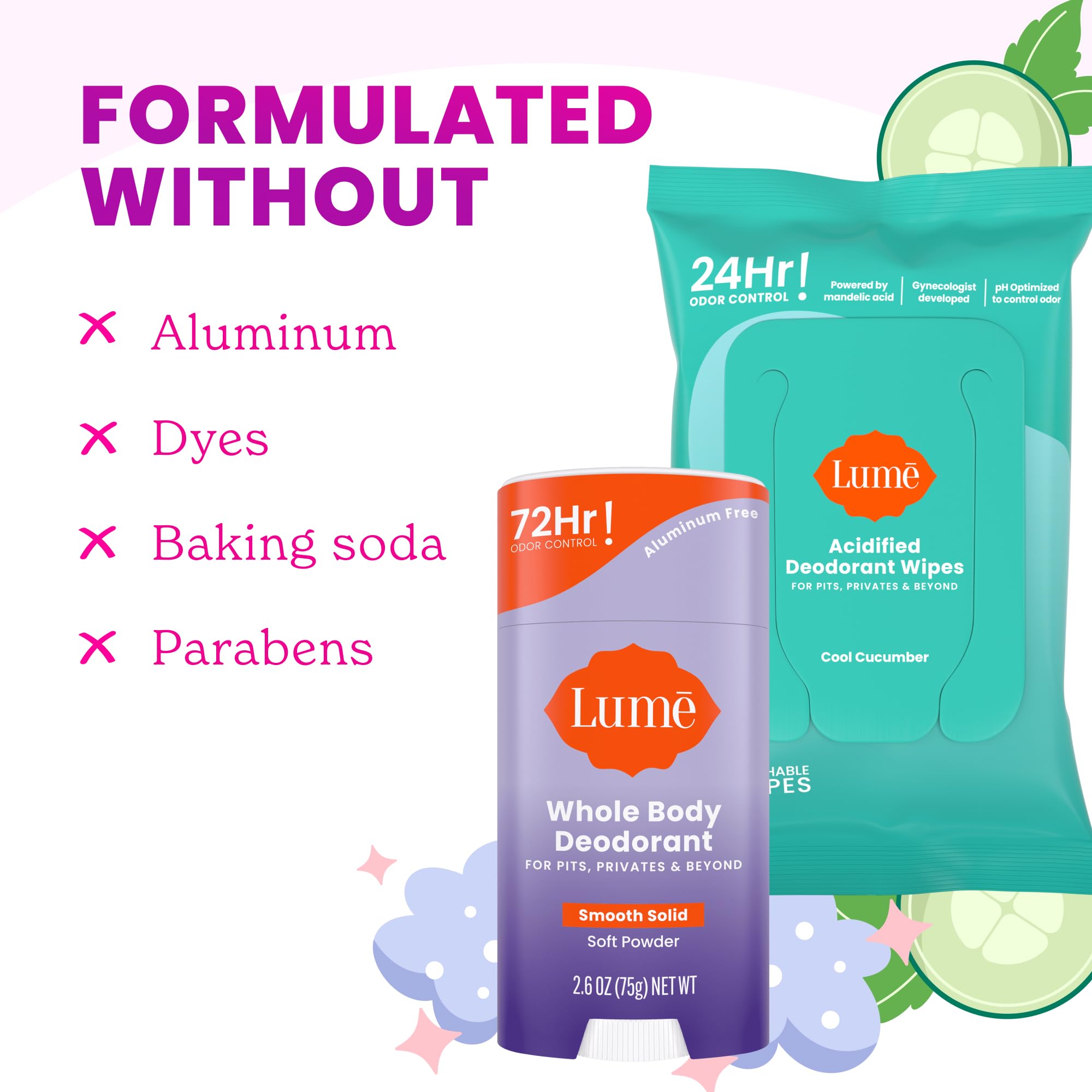 Lume wipes flushable and environmentally friendly for convenient touch-ups.