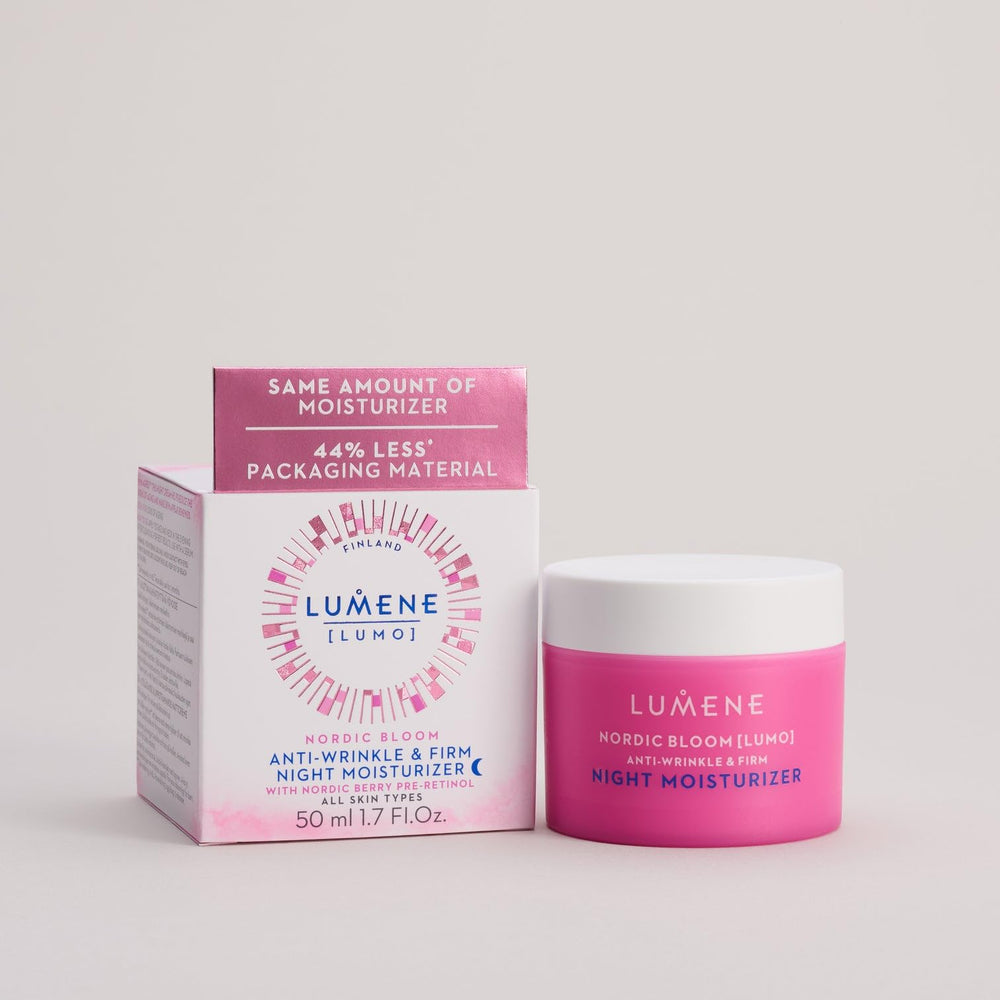 Lumene Nordic Bloom face and neck application demonstrates nightly hydration after cleansing