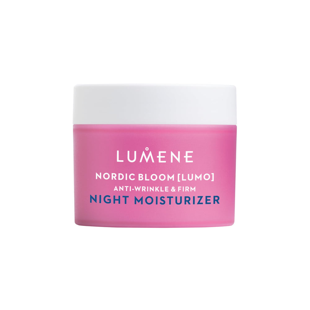 Lumene Nordic Bloom Lumo night moisturizer bottle delivering hydrating anti-wrinkle care