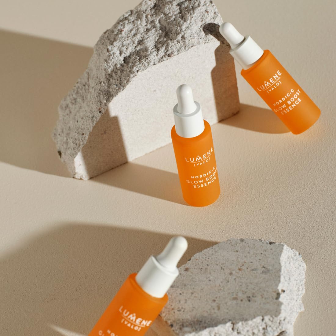 Lumene Nordic-C Valo Glow Boost Serum application drops for quick morning use