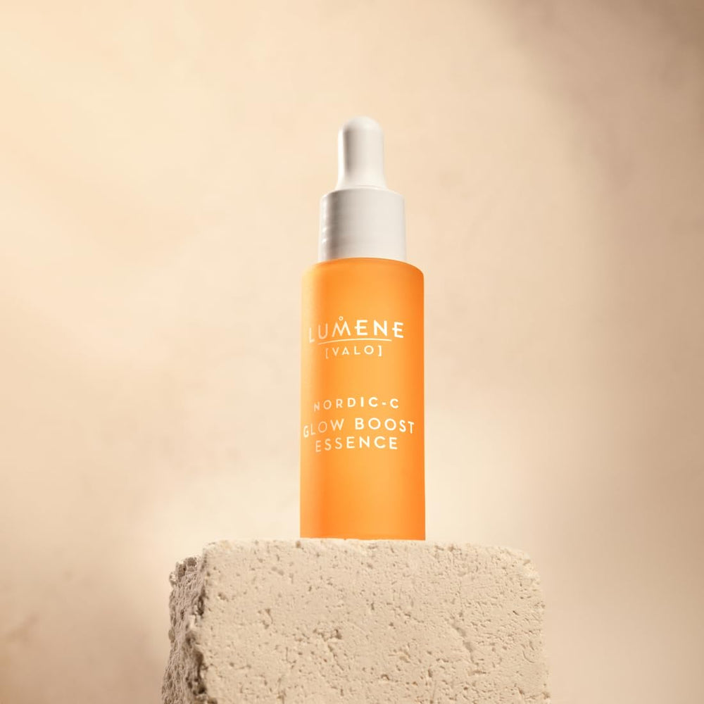 Lumene Nordic-C Valo Glow Boost Serum closeup texture shows lightweight serum