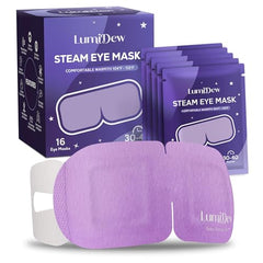 LumiDew steam eye mask pack front shows unscented self-heating design for sleep