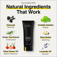 Activated charcoal closeup highlighting pore-clearing, deep-cleaning action.