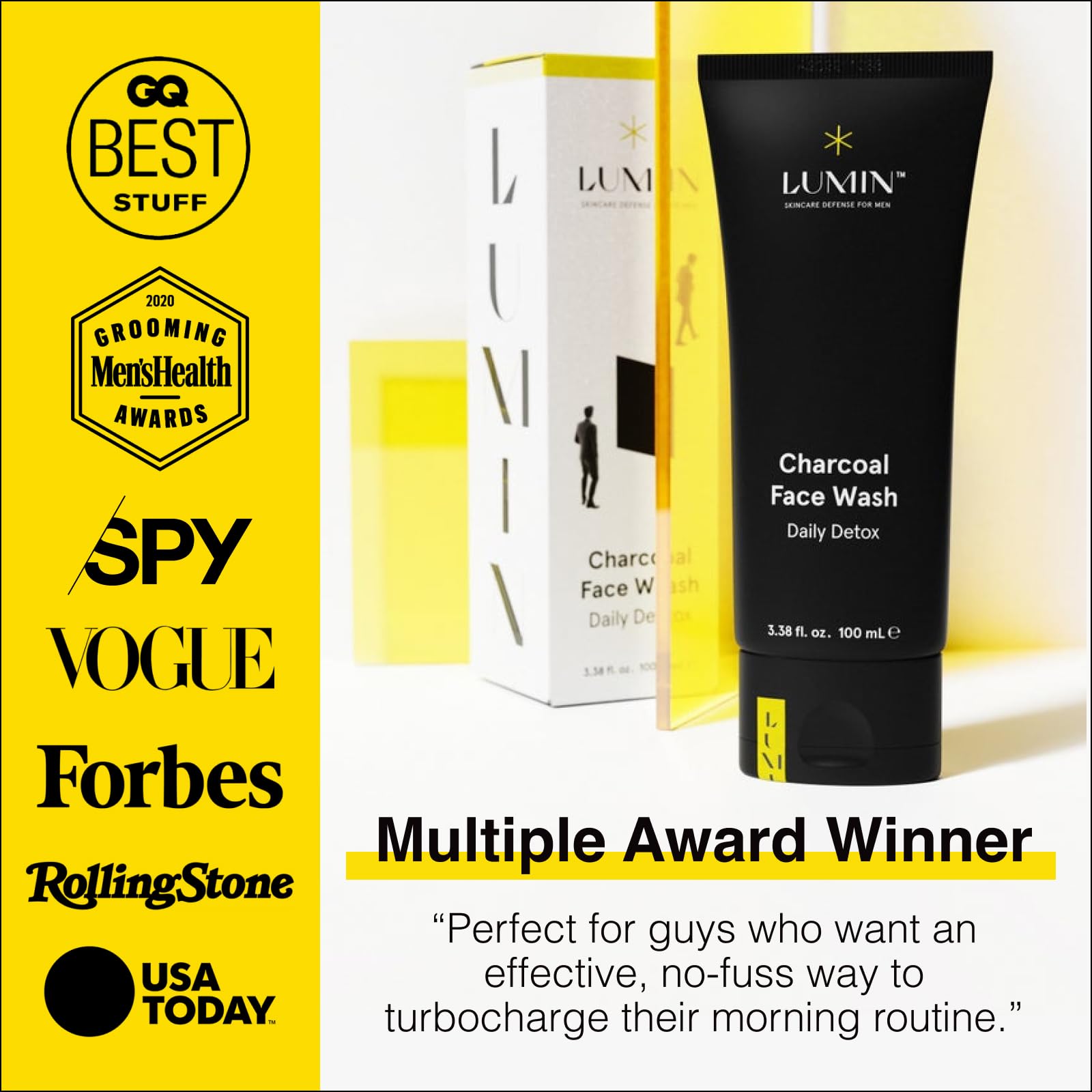 Lumin Charcoal Face Wash hydration sheen photo conveys refreshed, comfortable skin.