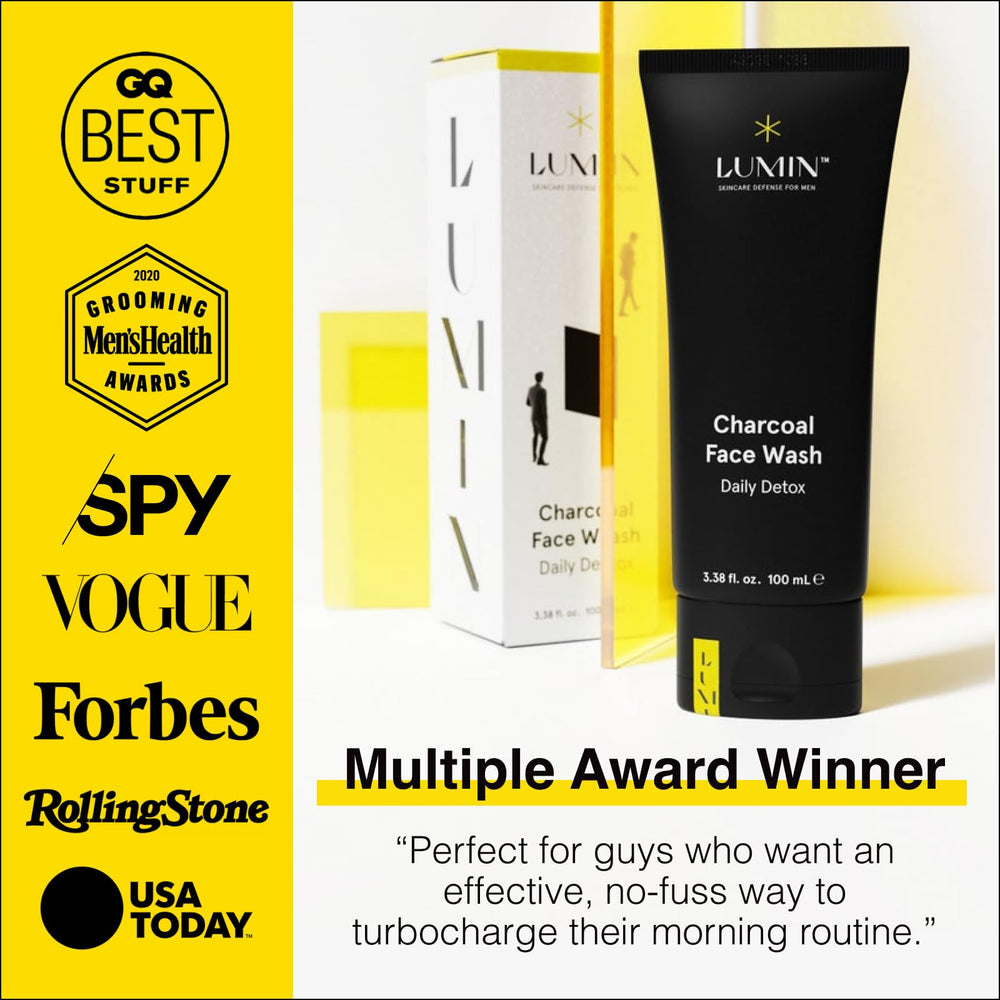 Lumin Charcoal Face Wash hydration sheen photo conveys refreshed, comfortable skin.