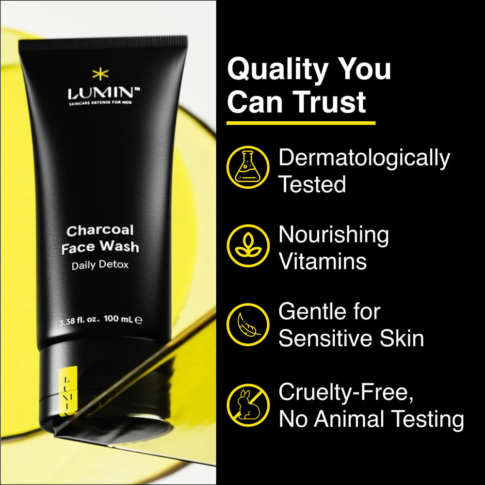 Lumin Charcoal Face Wash man’s skincare routine shows daily-use benefits.
