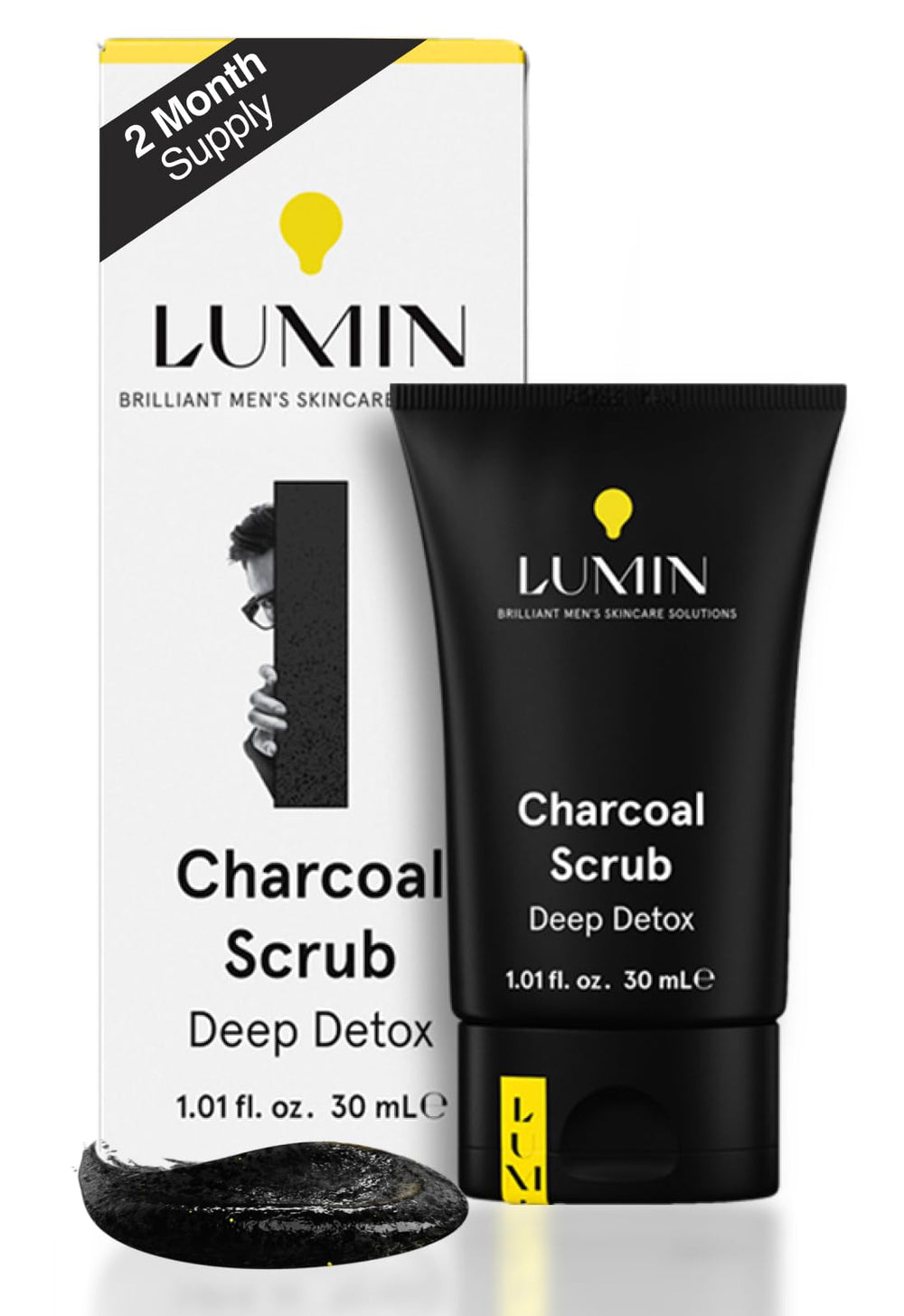 Lumin Charcoal Scrub Deep Detox bottle - promotes clean pores and refreshed skin.