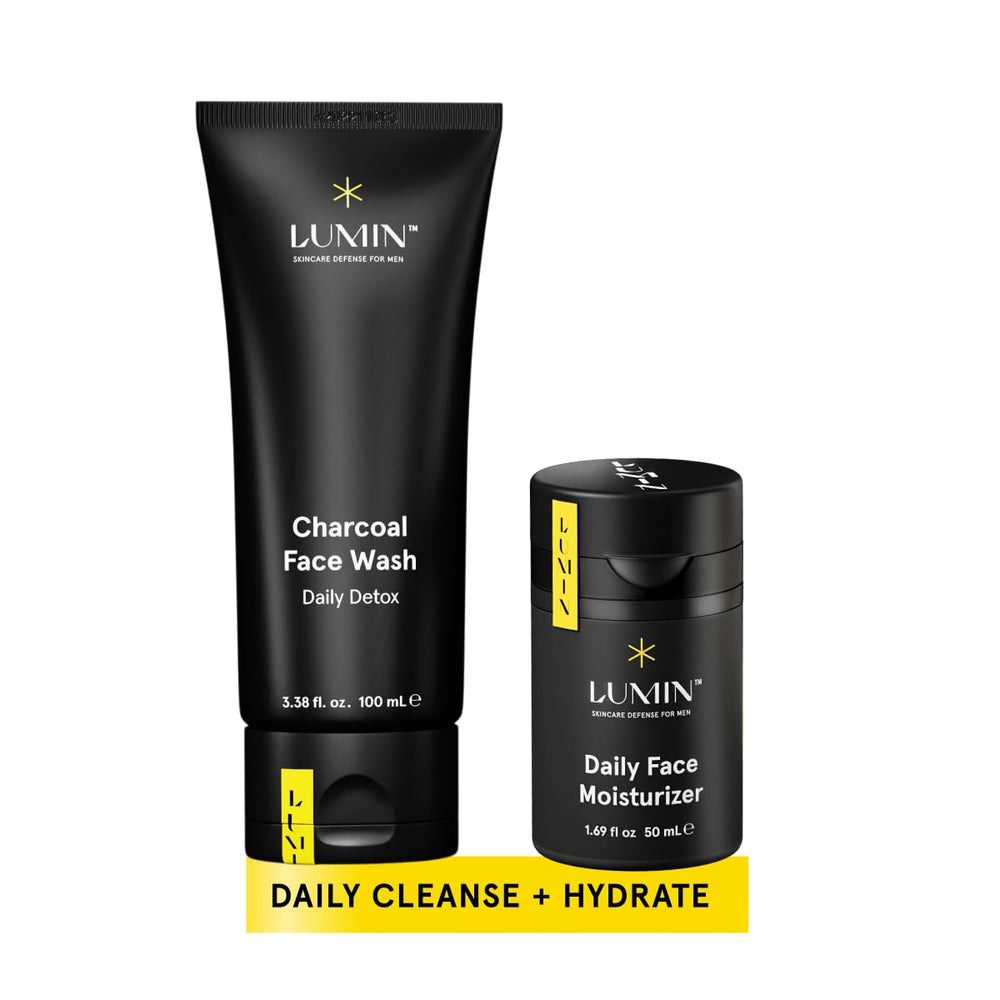 Lumin Dynamic Duo Charcoal Face Wash dispenser cleanses pores for a refreshed look.