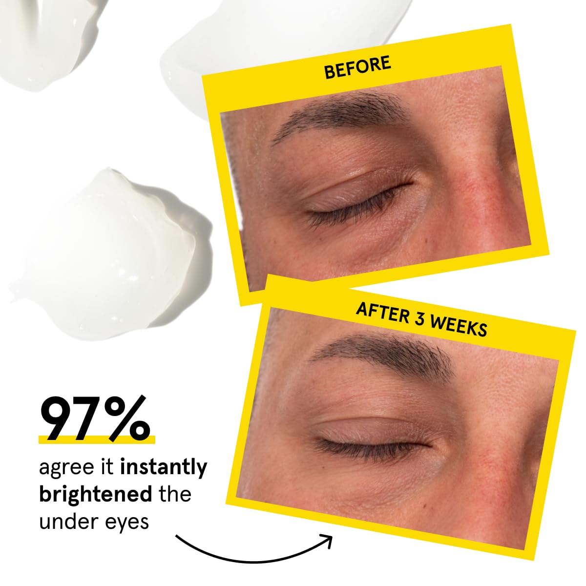 Lumin men's dark circle defense balm closeup texture highlights fast-absorbing formula for sensitive skin.