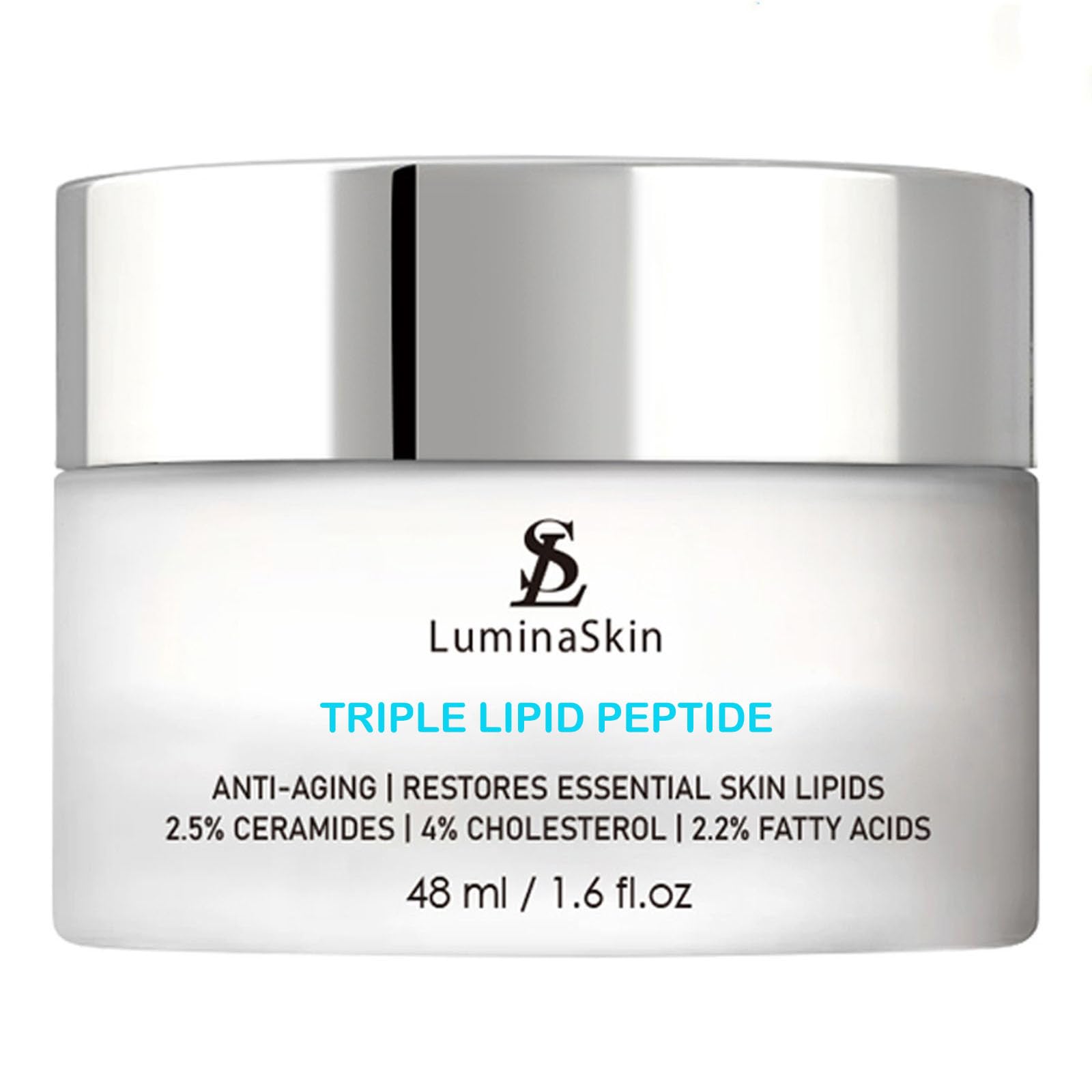 LuminaSkin Triple Lipid Peptide jar closeup highlights barrier-supporting cream.