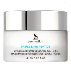 LuminaSkin Triple Lipid Peptide jar closeup highlights barrier-supporting cream.