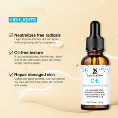 LuminaSkin Vitamin C Serum on face demonstrates brightening and even-toned skin potential.