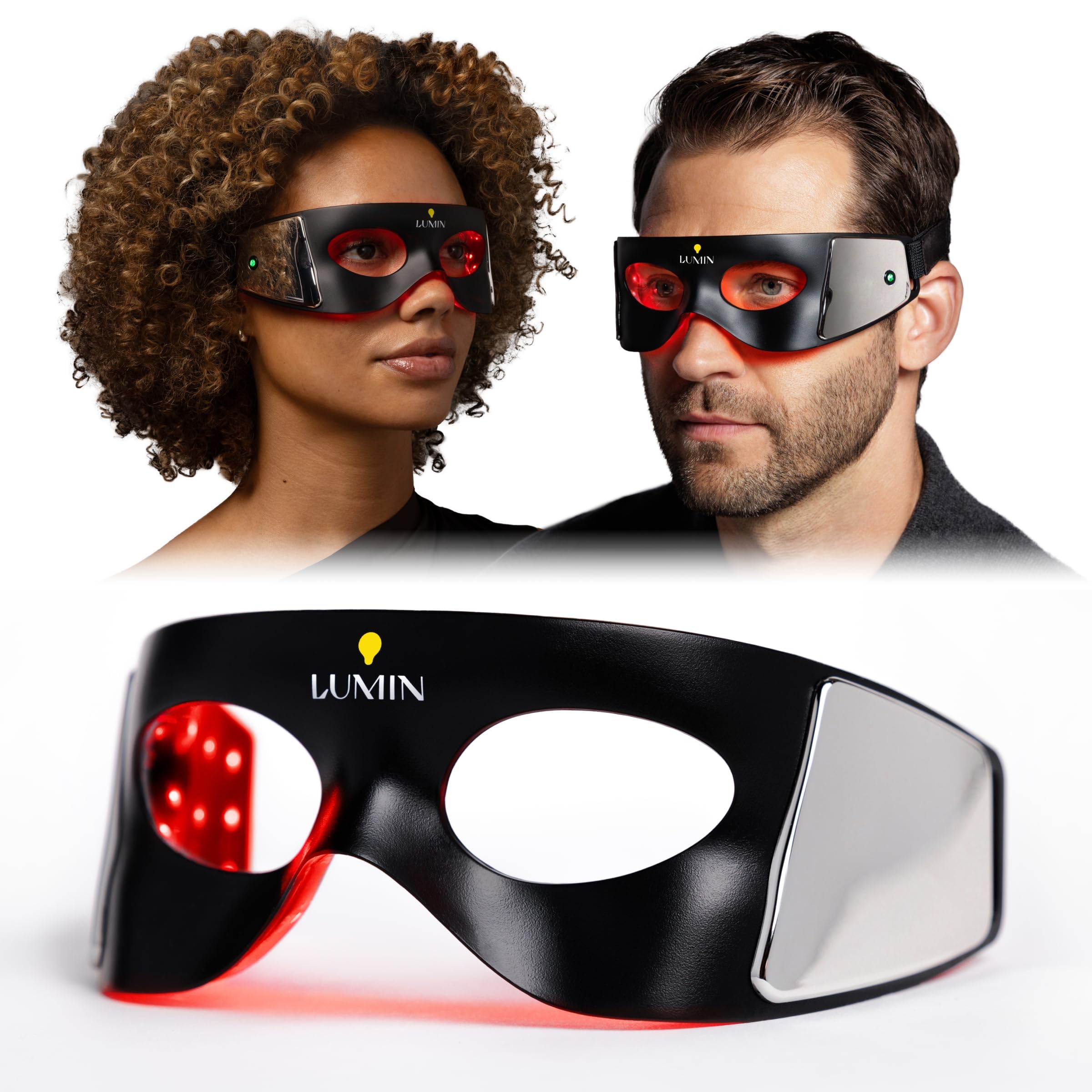 Luminator LED Eye Mask front view showing compact unisex design for quick use