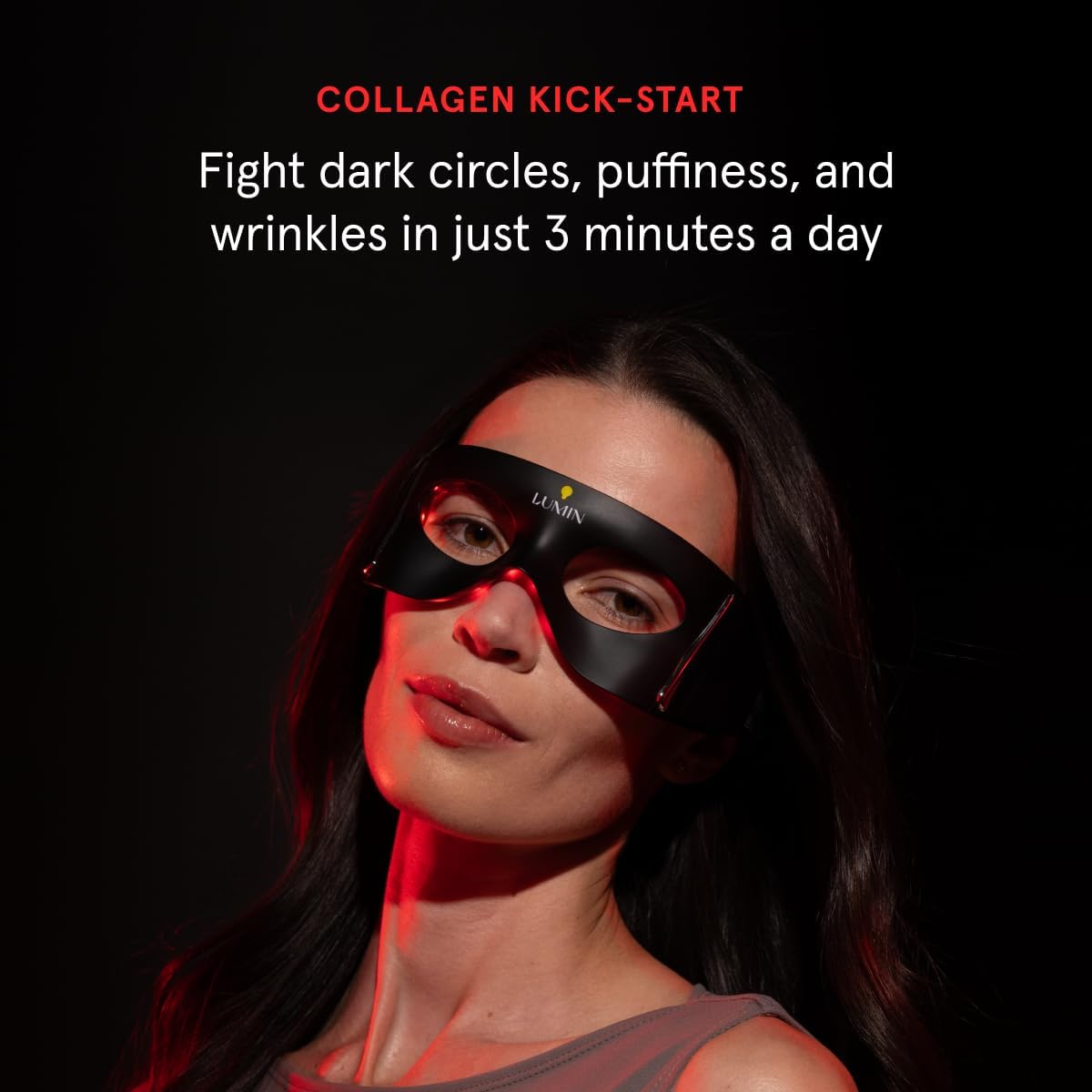 Luminator LED Eye Mask in use at desk for a brief break