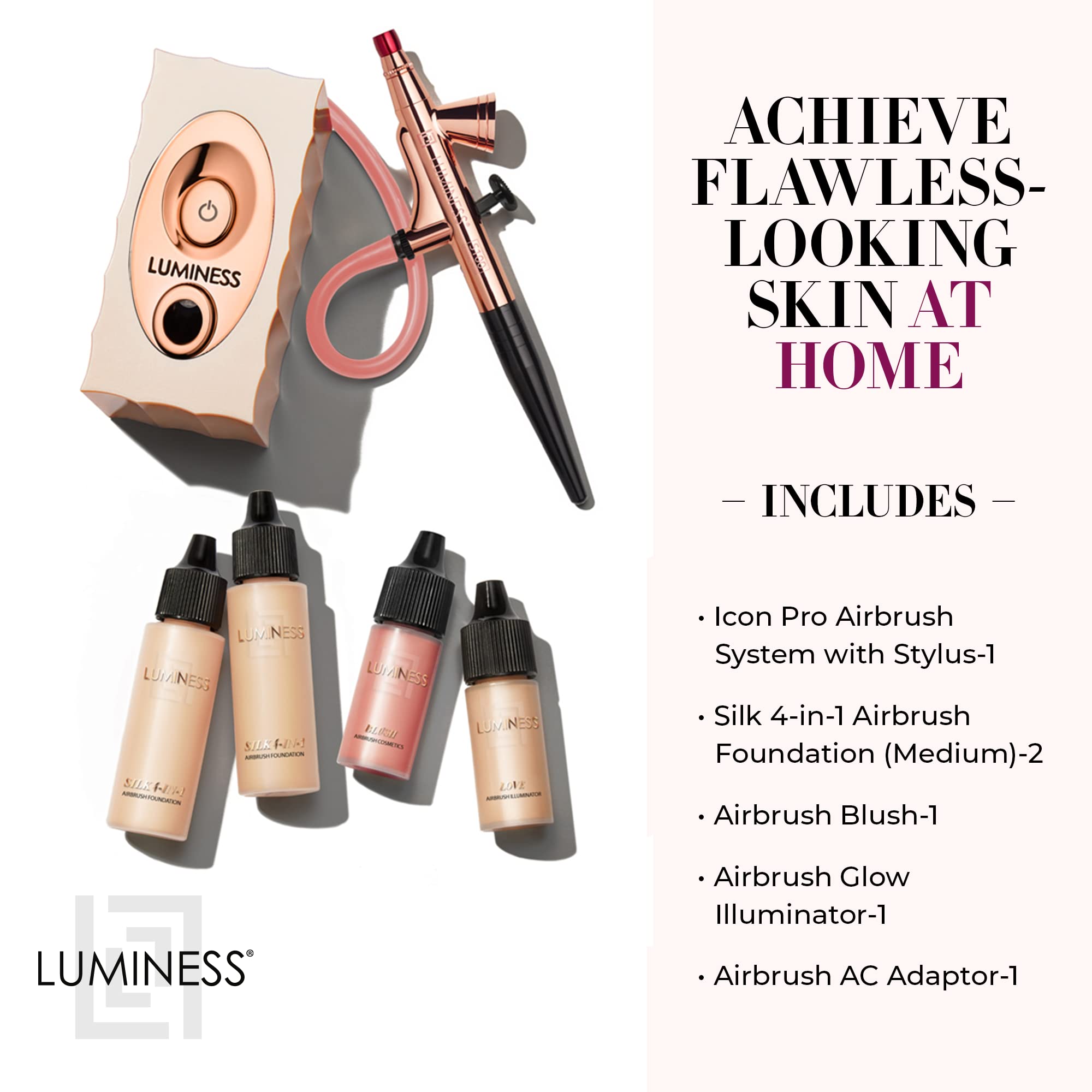 Luminess Air Icon Pro stylus precision demonstrates touchless application for smooth, natural finish.