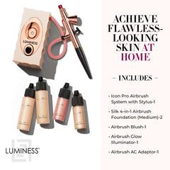 Luminess Air Icon Pro stylus precision demonstrates touchless application for smooth, natural finish.