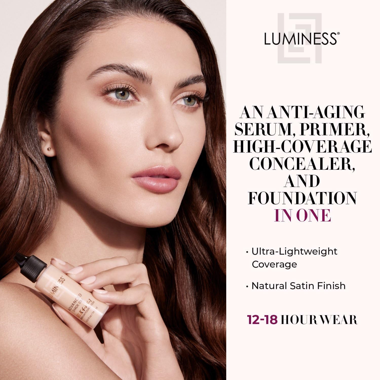 Luminess Air Silk 4-in-1 packaging box highlights all-in-one makeup solution