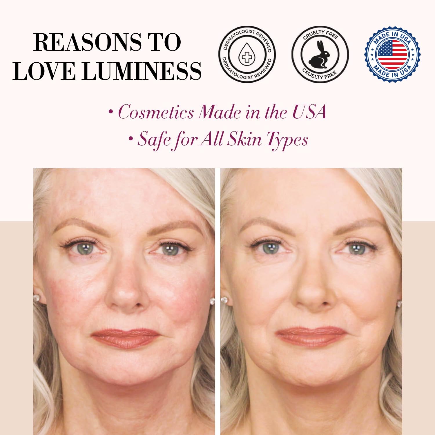 Luminess Air Silk bottle dispense closeup showing smooth skin texture