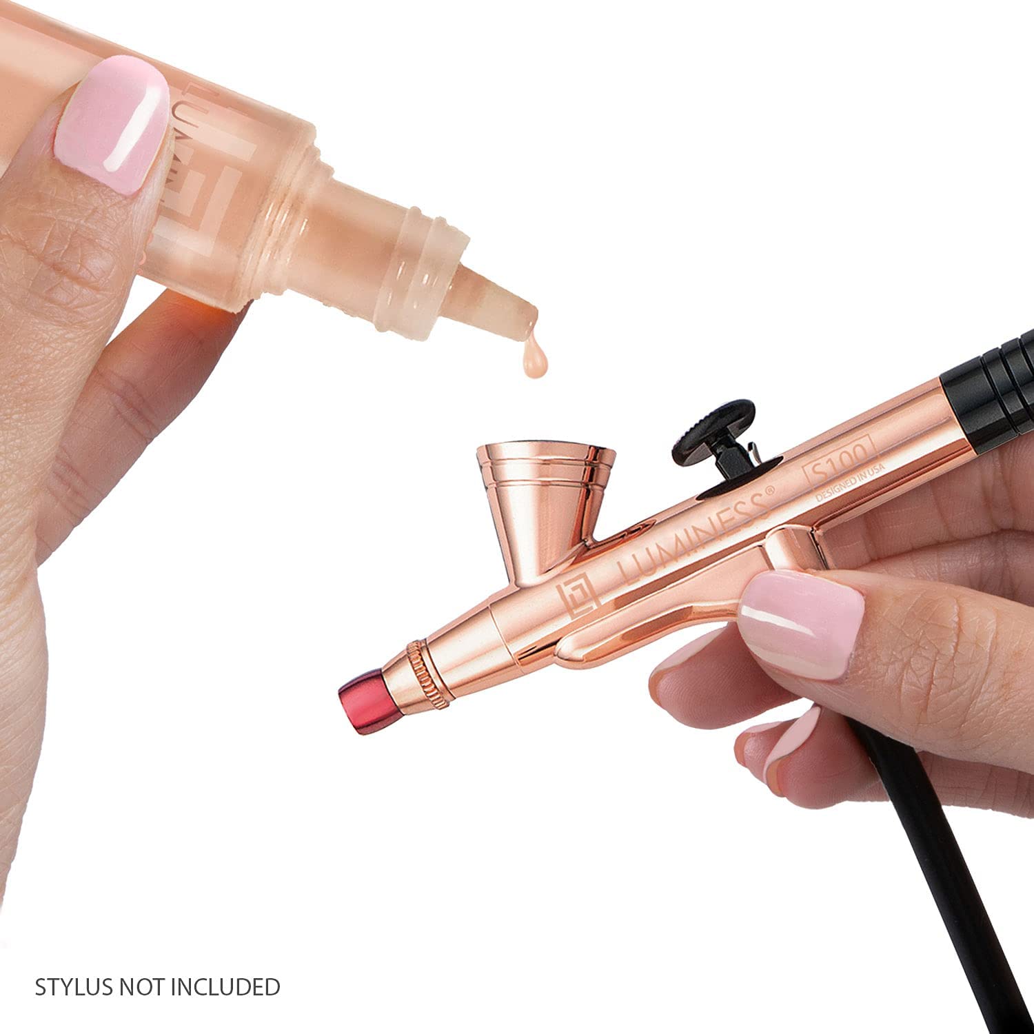 LUMINESS Rose shade030 arm-swatch in natural light shows tone uniformity