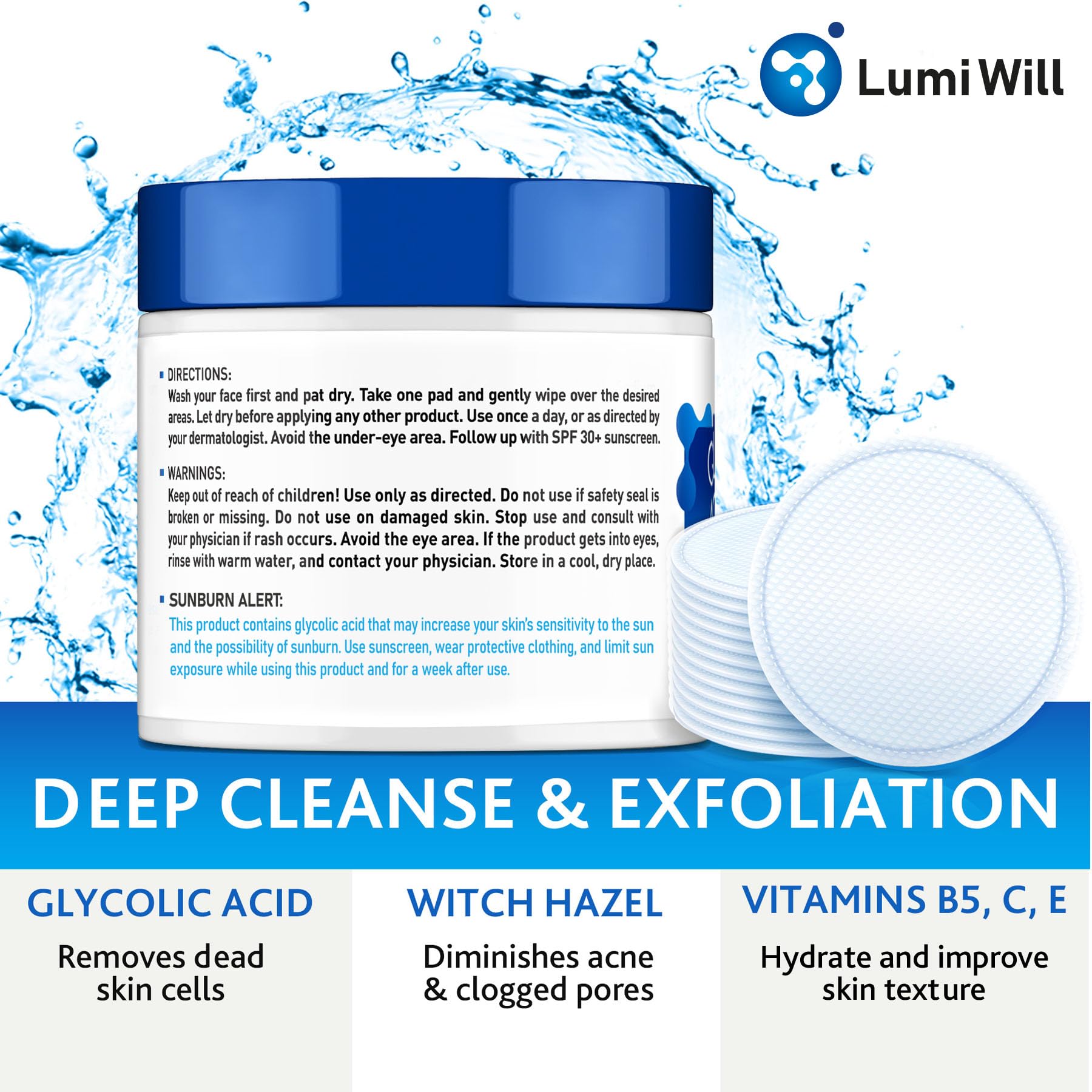 LUMI WILL Glycolic pad promoting smoother, glowing skin