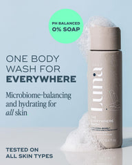 Luna Daily Feminine Wash label close-up highlights pH-balanced formula and key ingredients.