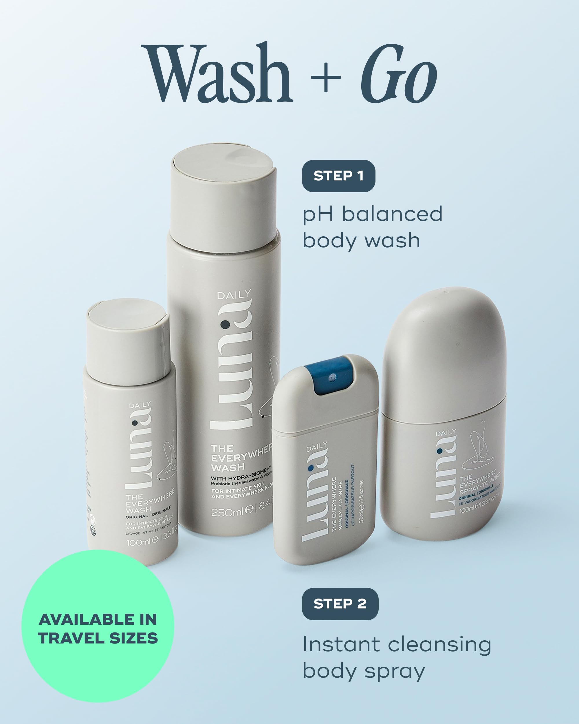 Luna Daily Feminine Wash jasmine-ylang scent swirl enhances mood during shower.