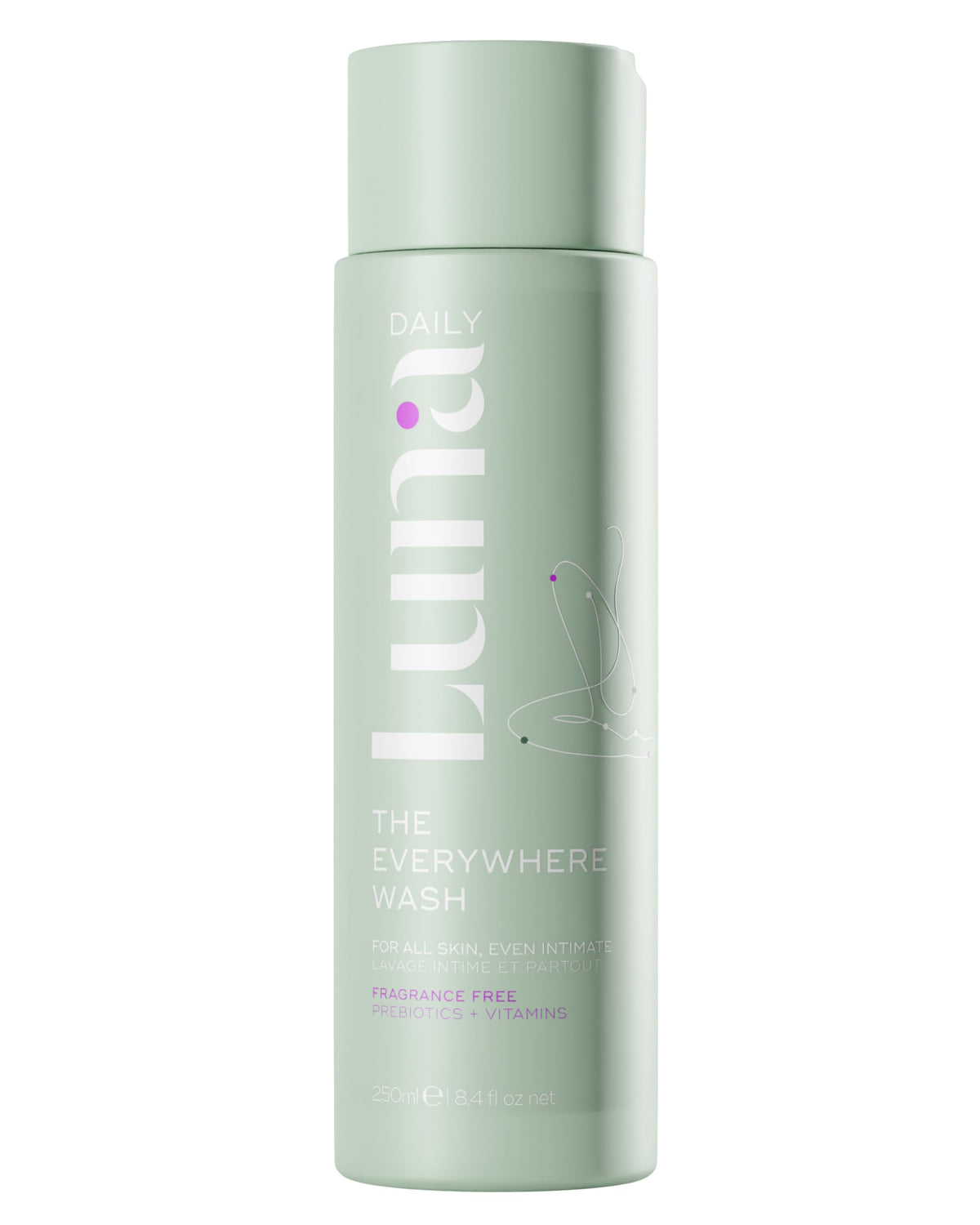 Luna Daily fragrance-free feminine wash bottle, ideal for sensitive skin cleansing.